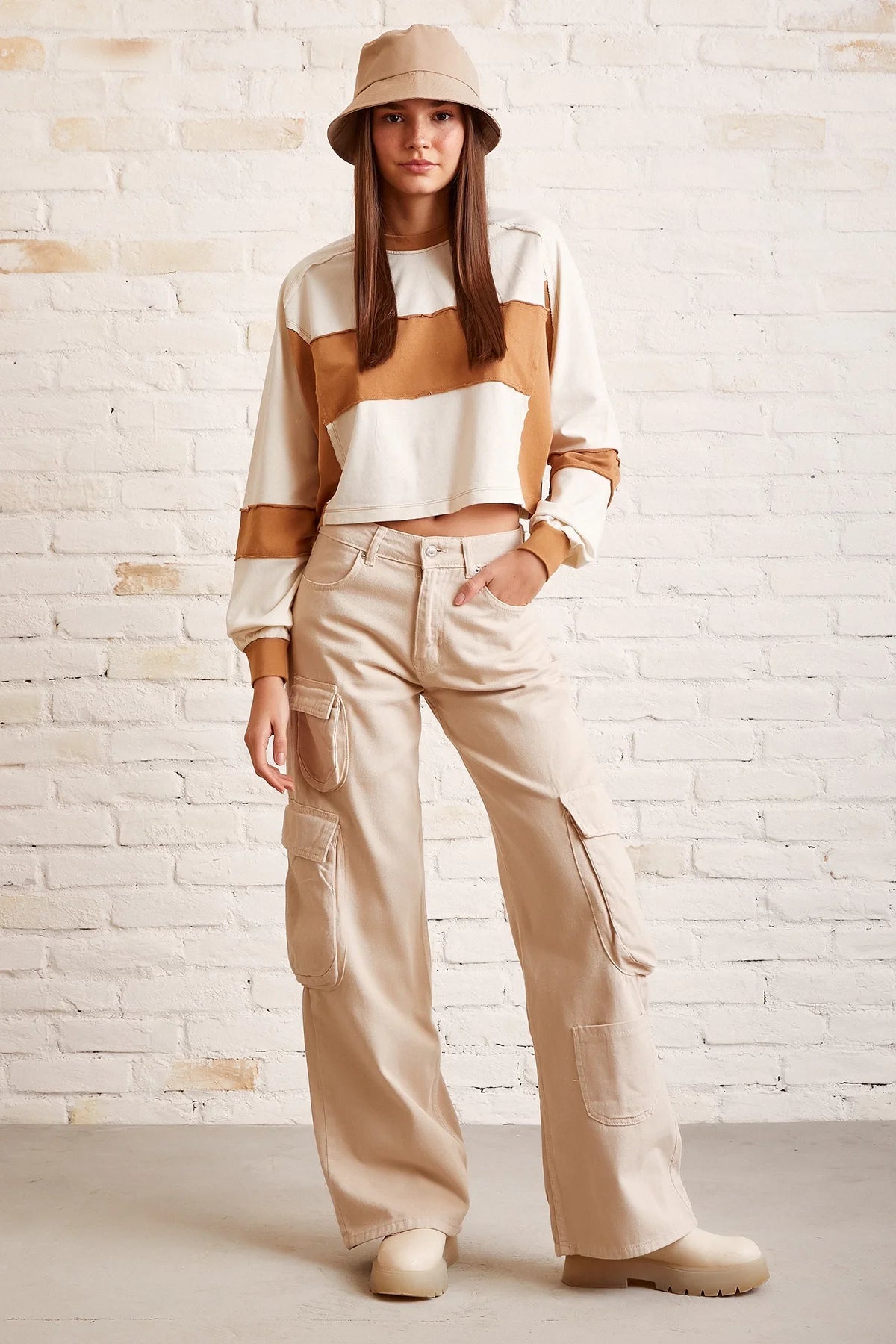 Çift Renk Oversize Sweatshirt - Beyaz