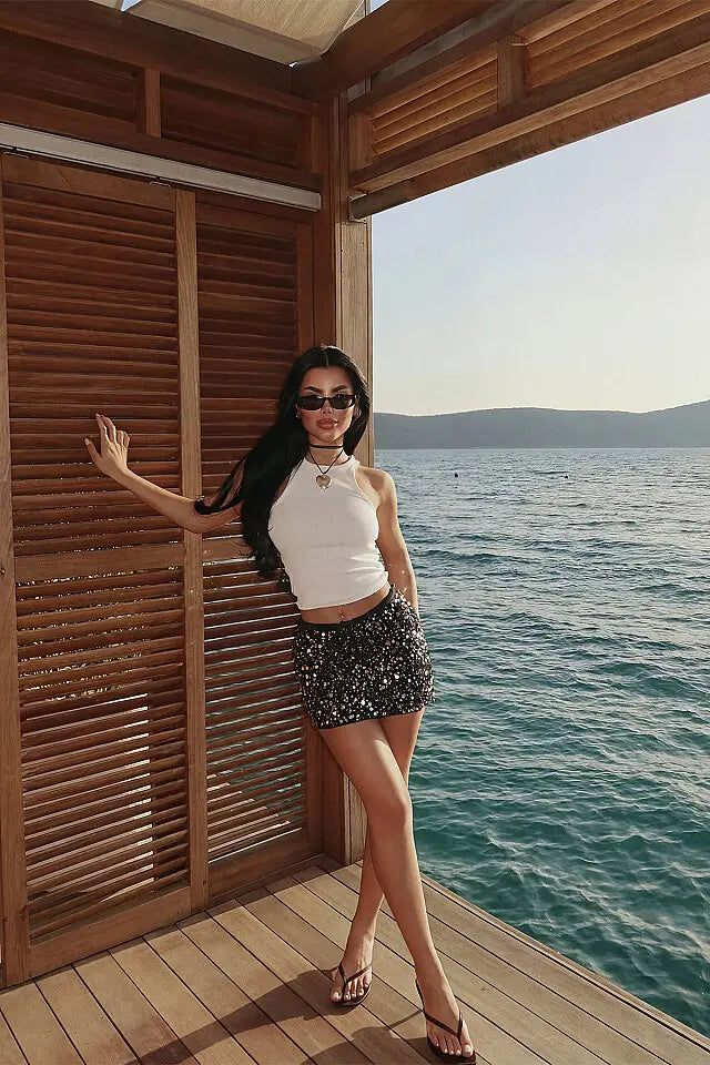 Sarı Bağlamalı Mini Etek