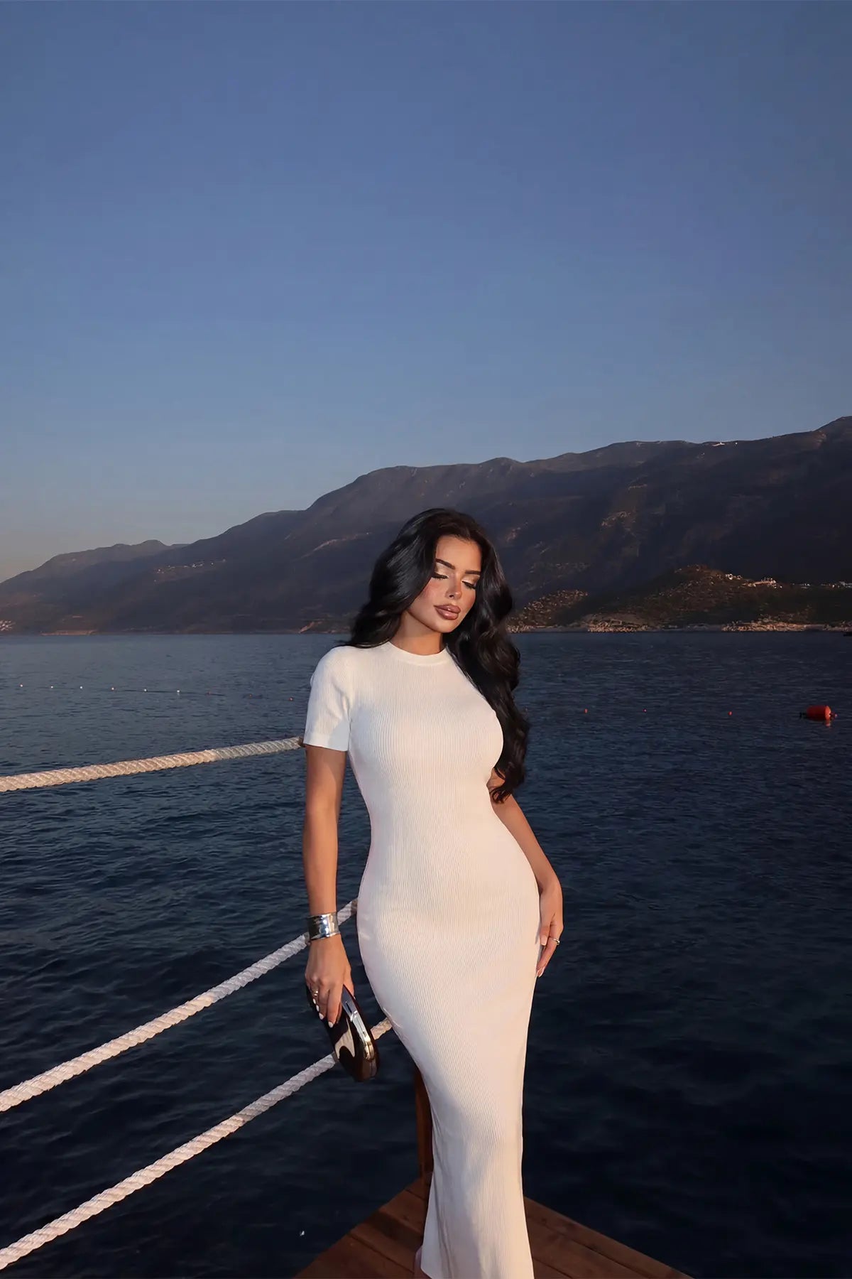 Beyaz Triko Uzun Elbise