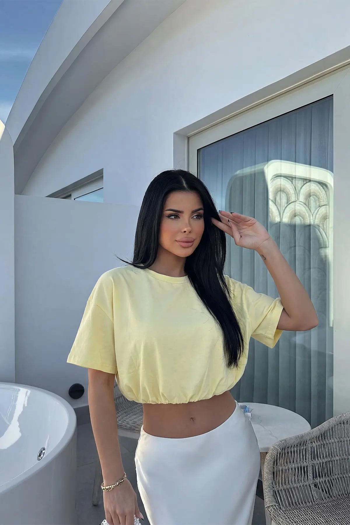 Sarı Basic Crop Top