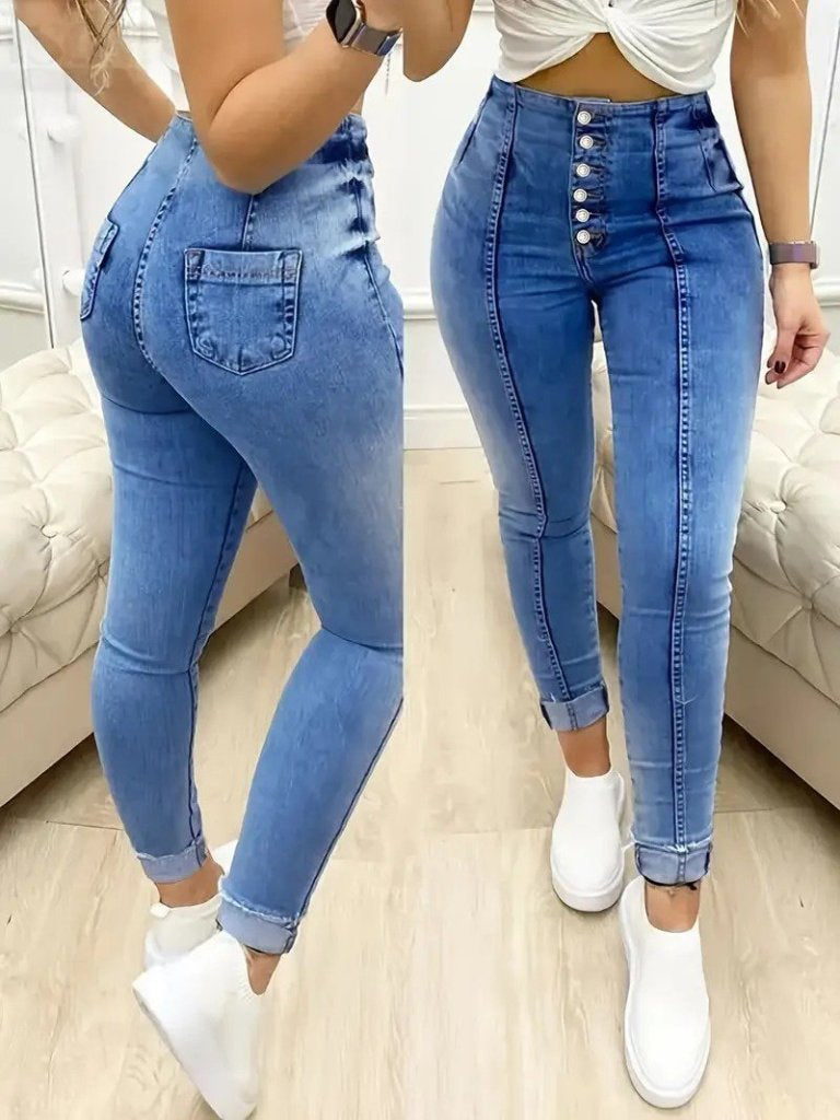 Women's High Waisted Button-Front Jeans, 27426