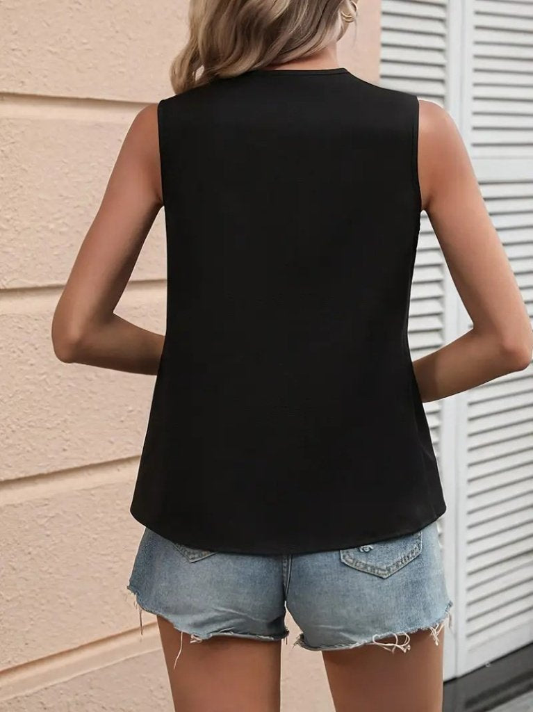 Kadın Kolsuz V Yakalı Blok Renkli Ithal Krep Bluz, 35295