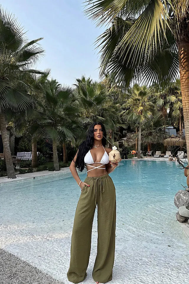 Yeşil Bağlamalı Pantolon