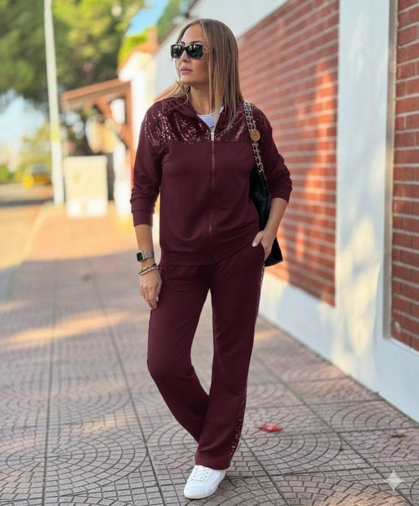 Kadın Uzun Kollu önden Fermuarlı Pul Payetli Alt üst Viskon Iki Iplik Takım, 27978