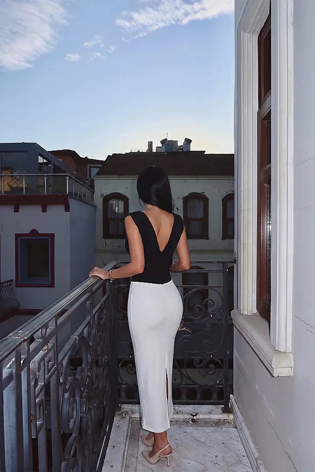 Siyah Çift Renk Mini Elbise