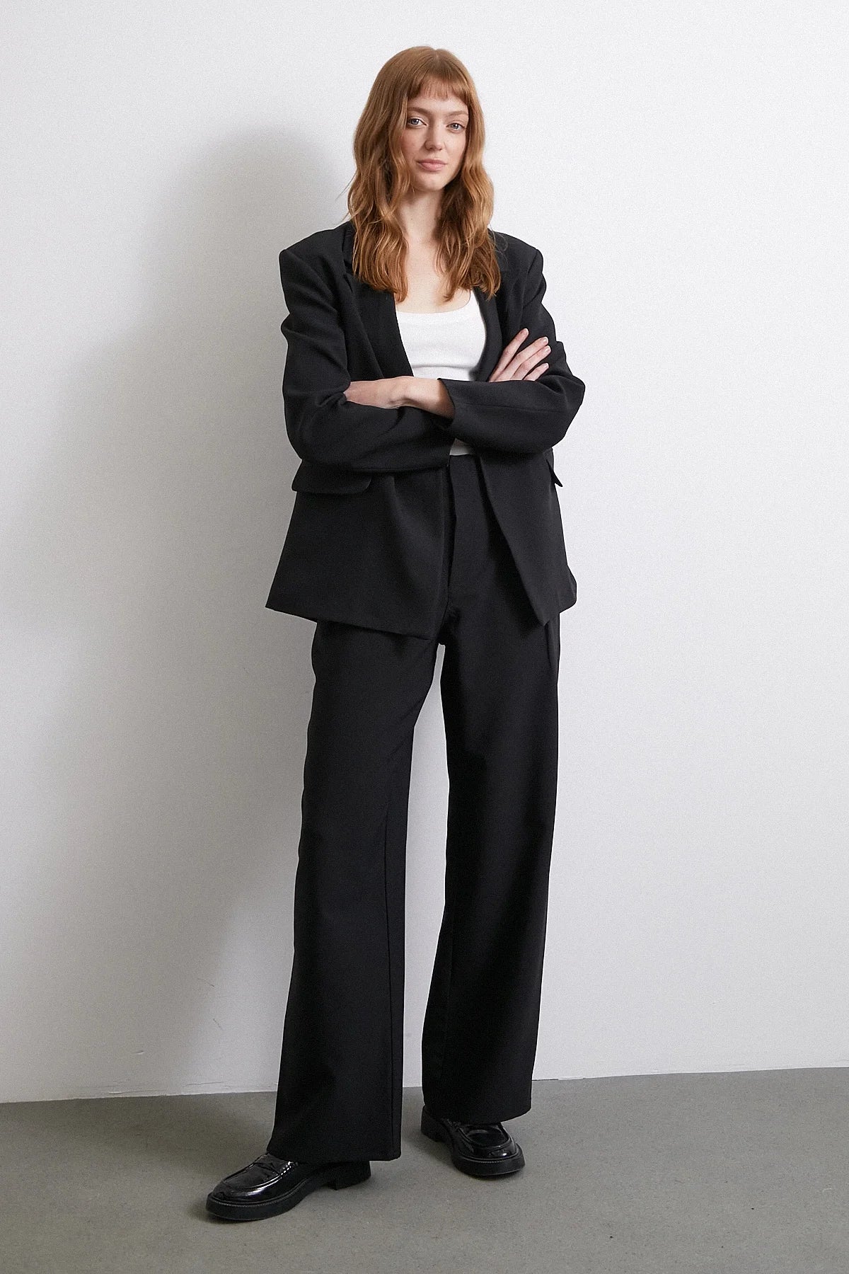 Bel Detaylı Wide Leg Pantolon - Siyah