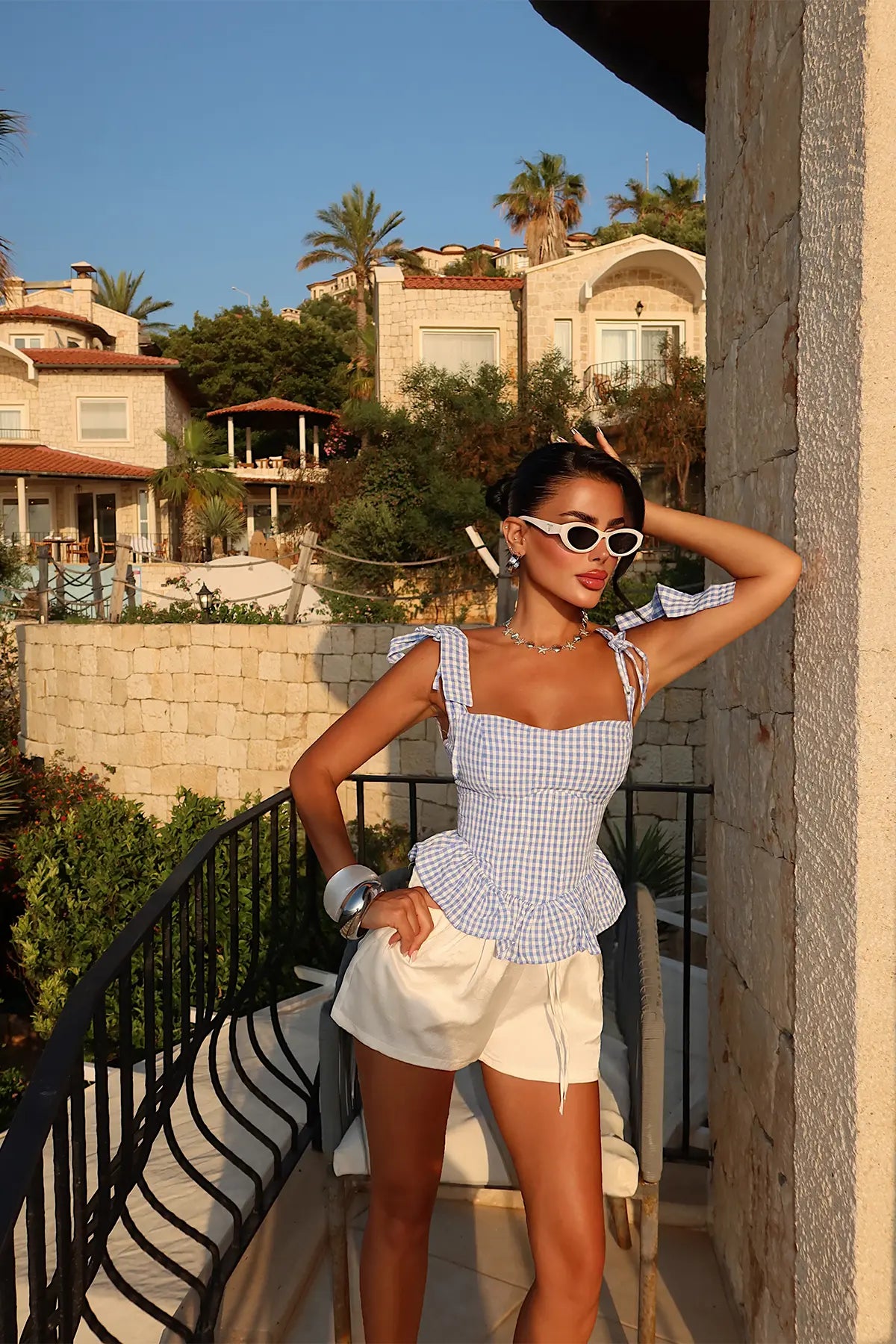 Mavi Askılı Crop Top