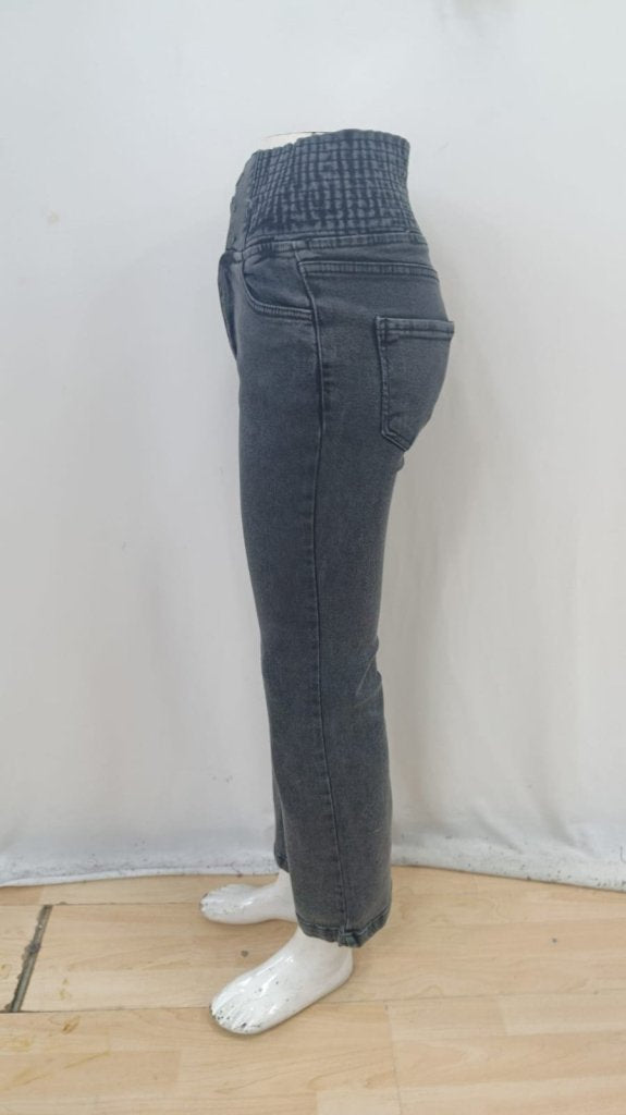 Kadın Yüksek Bel Yanları Lastik önü Düğmeli Kot Pantolon, 38943