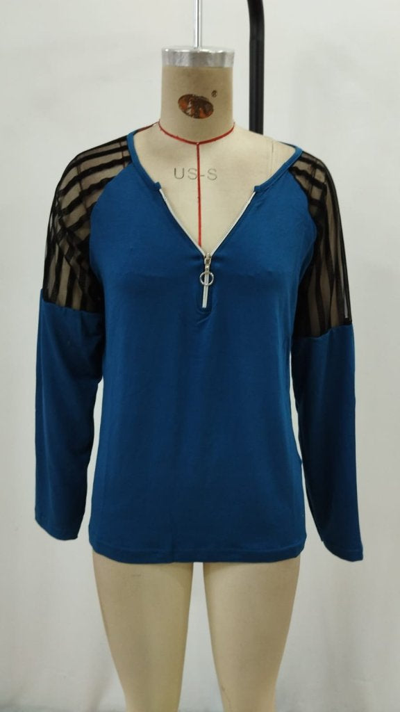 Women's Long Sleeve Collared Zippered Viscose Blouse, 28234