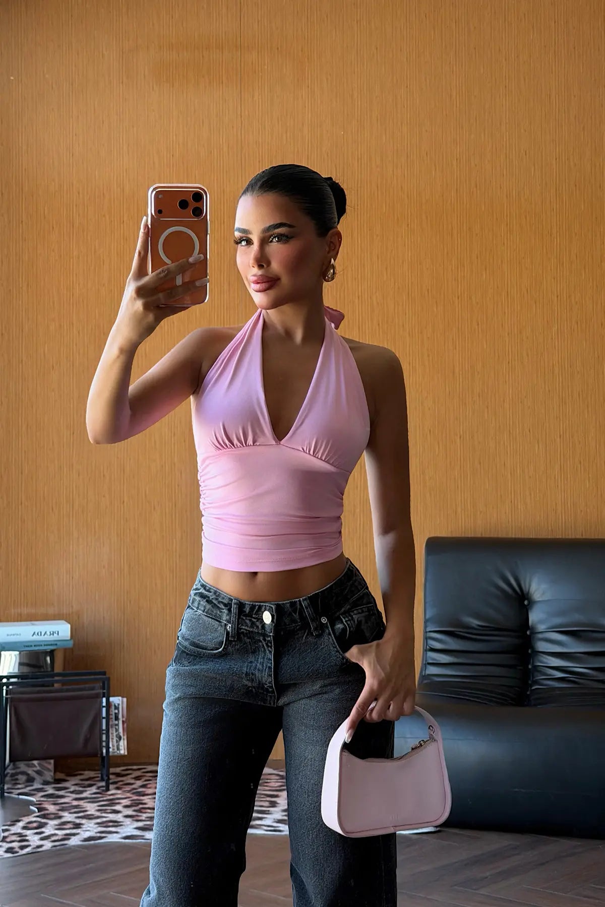 Pembe Sırt Detay  Crop Top