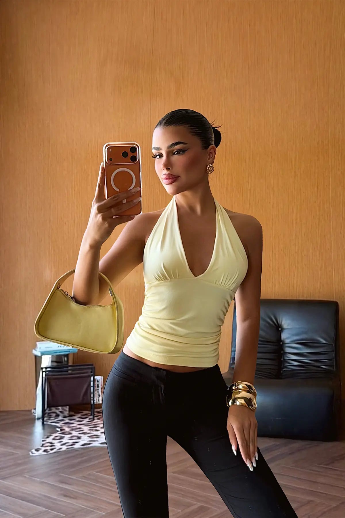 Sarı Sırt Detay Crop Top