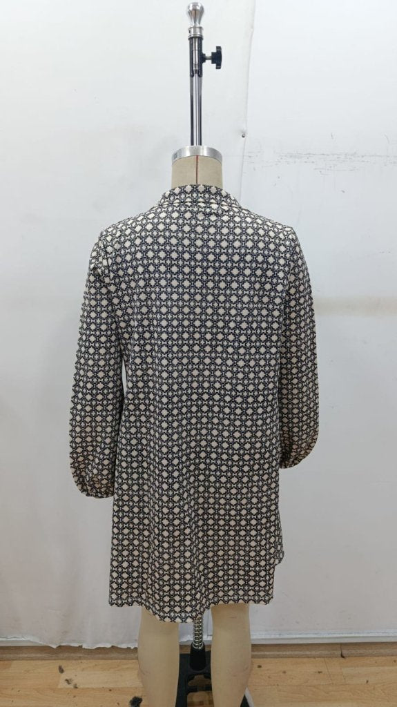 Kadın Uzun Kollu Yakalı Desenli Mini Modal Elbise , 37739