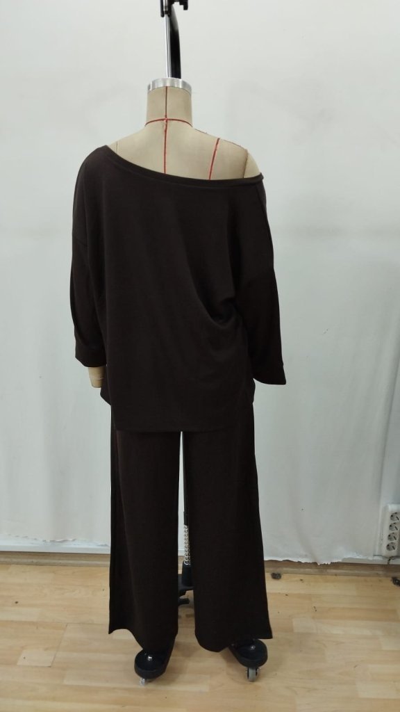 Kadın Uzun Kollu Tek Omuzdan Açık Modal Bluz Ve Pantolon Ikili Takım, 30057