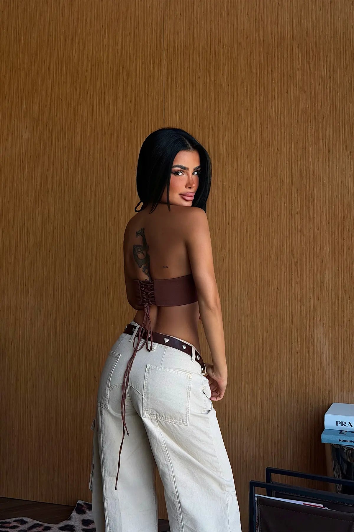 Kahverengi Bağlamalı Crop Top