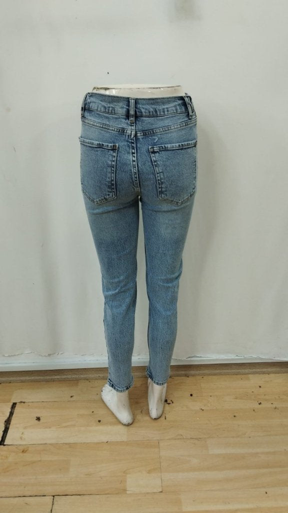 Kadın Açık Mavi Yırtık Mom Fit Kot Pantolon , 34854