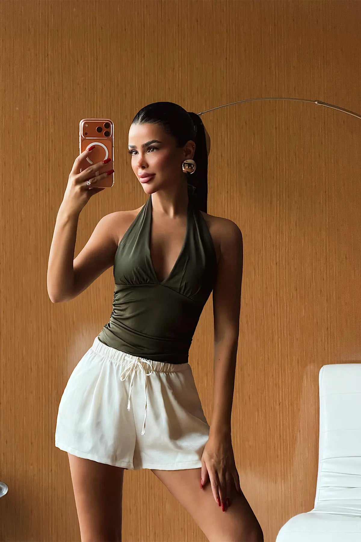 Haki Sırt Detay Crop Top