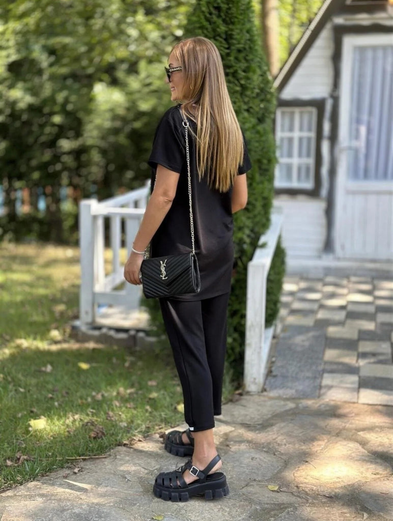 Kadın Kısa Kollu V Yakalı Iki Iplik Bluz Ve Pantolon Ikili Takım , 35789