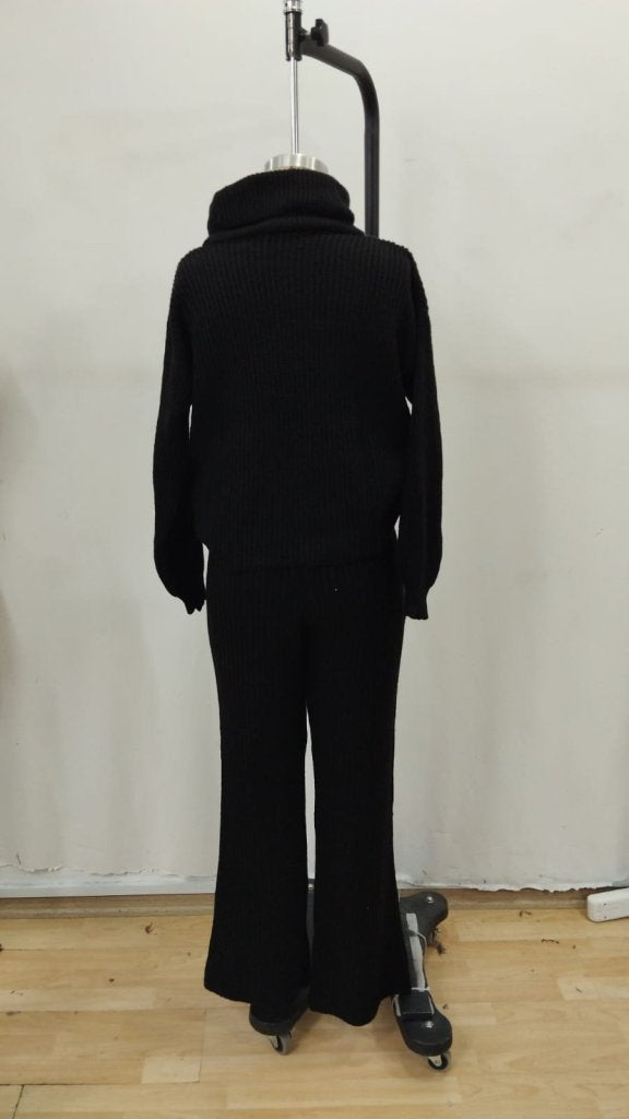 Women's Long-Sleeved Turtleneck Cropped Knit Blouse and Pants Two-Piece Set, 29957