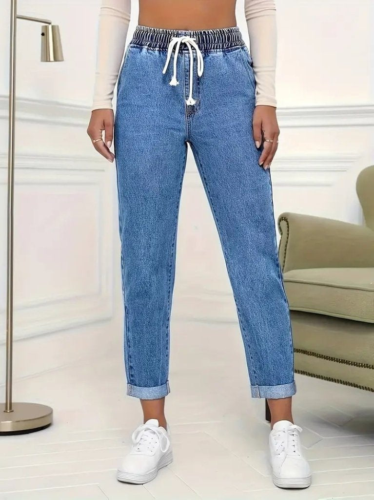 Kadın Yüksek Bel Bağcıklı Kot Pantolon , 29749