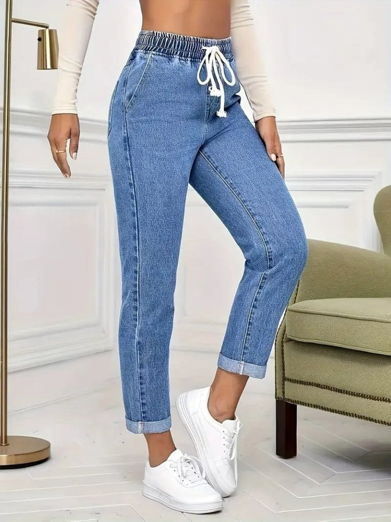Kadın Yüksek Bel Bağcıklı Kot Pantolon , 29749