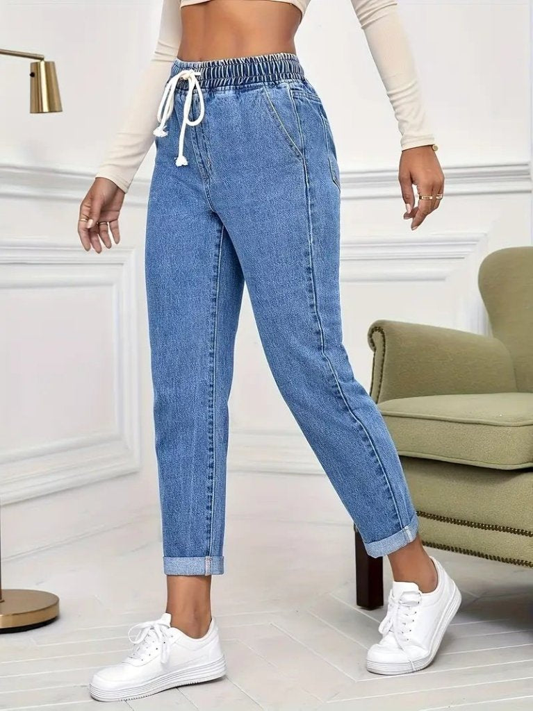 Kadın Yüksek Bel Bağcıklı Kot Pantolon , 29749