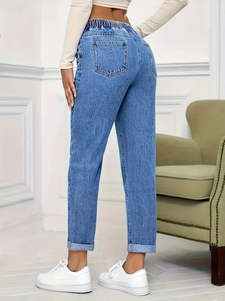Kadın Yüksek Bel Bağcıklı Kot Pantolon , 29749