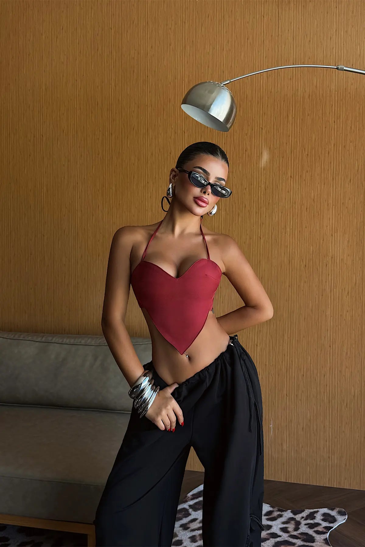 Bordo Bağlamalı Crop Top