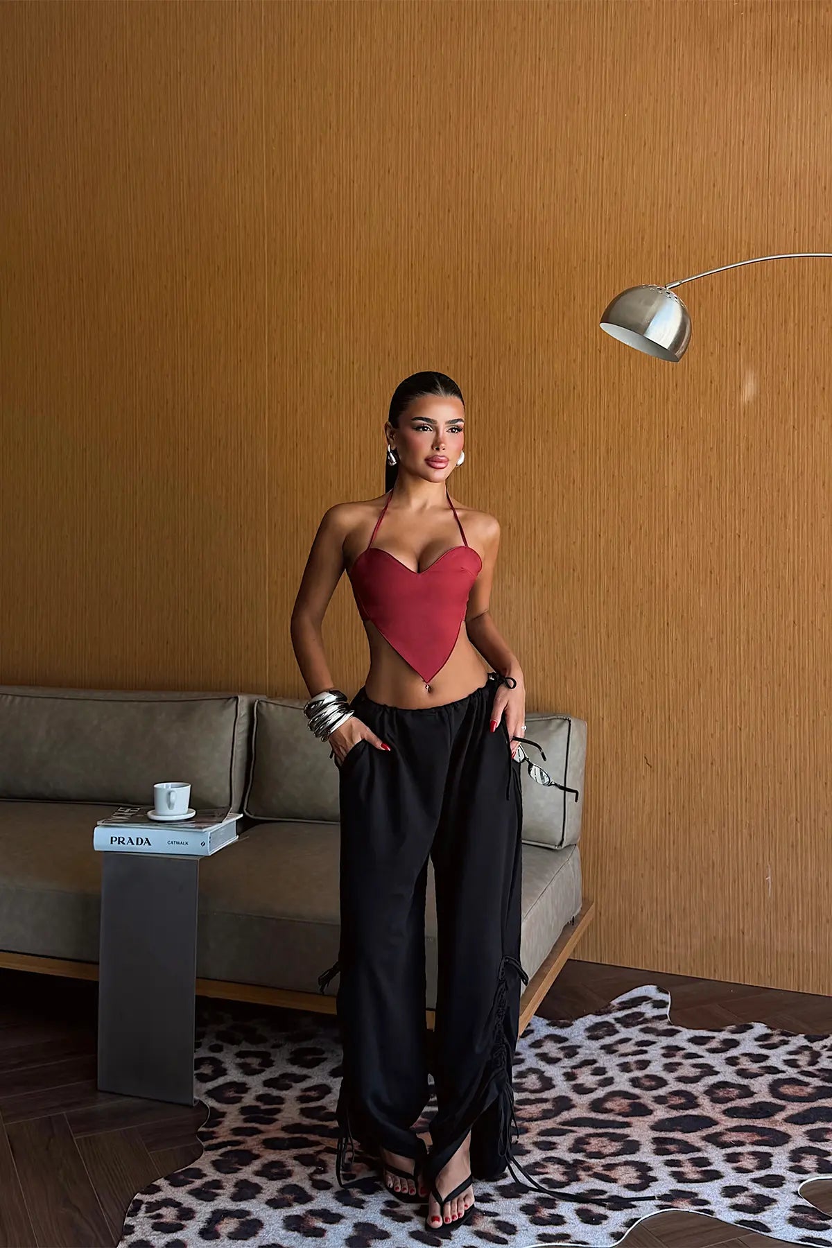 Bordo Bağlamalı Crop Top