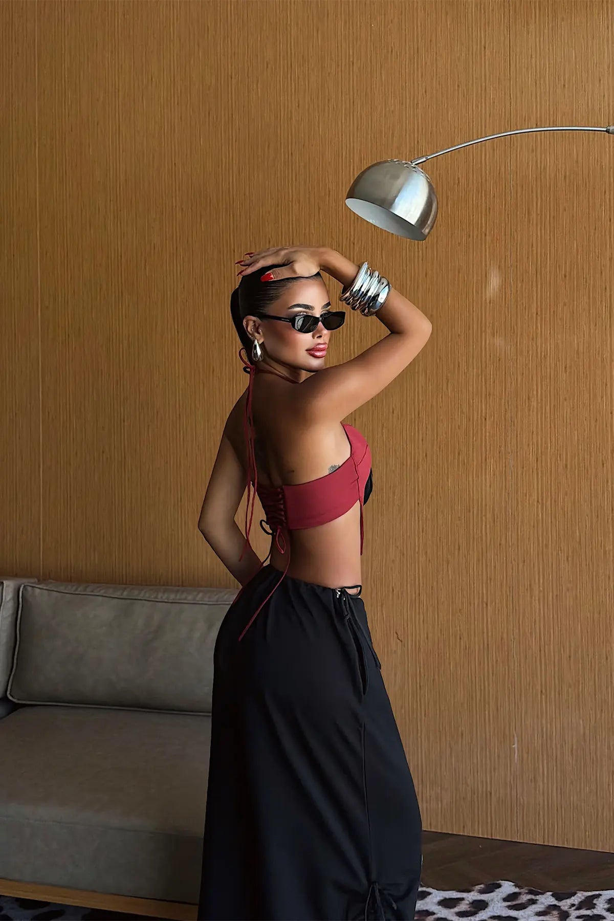 Bordo Bağlamalı Crop Top