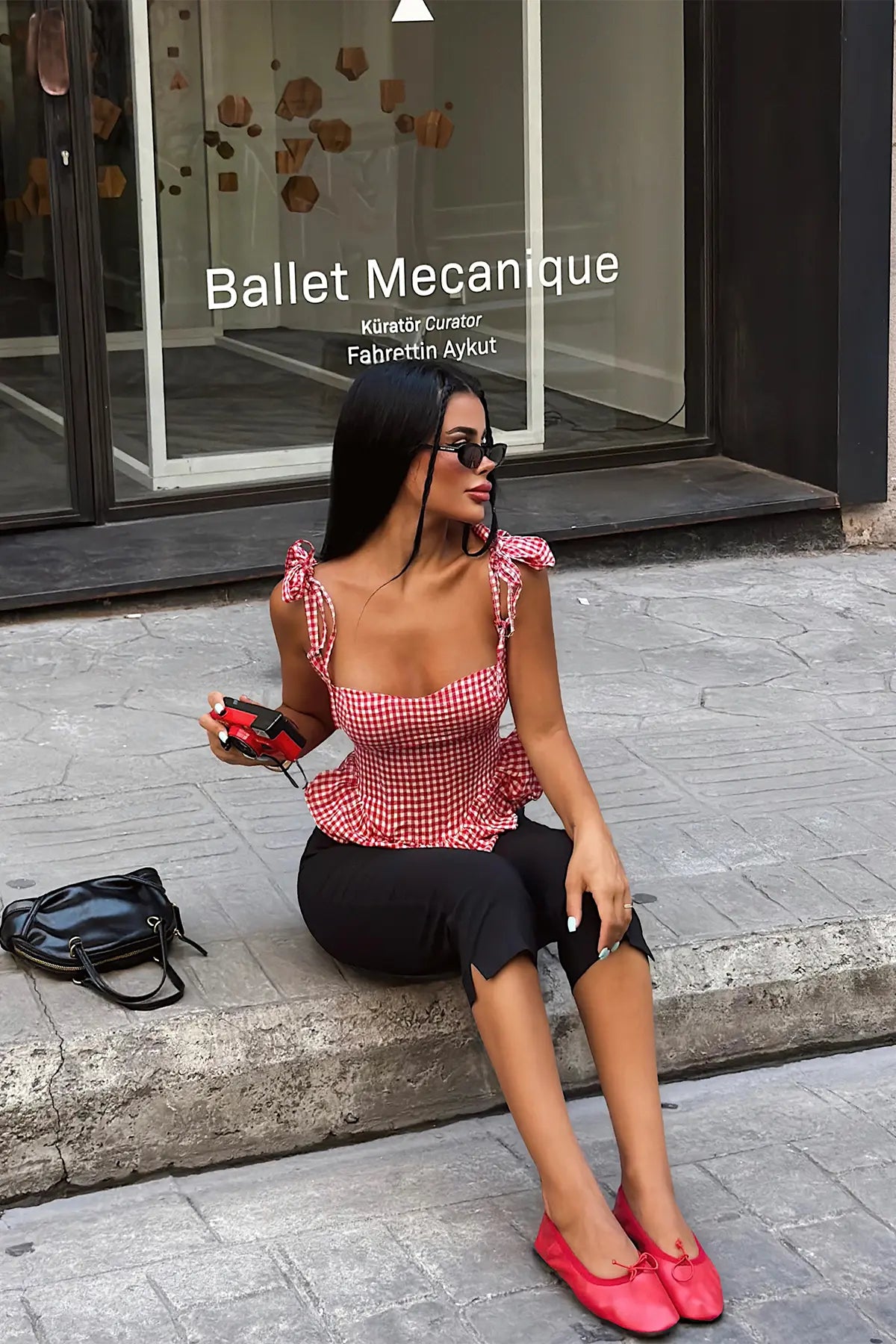 Kırmızı Askılı Crop Top