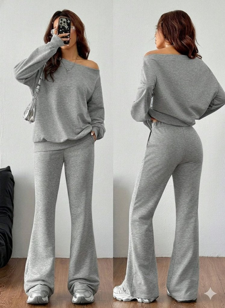 Kadın Uzun Kollu Tek Omuzdan Açık Iki Iplik Bluz Ve Pantolon Ikili Takım, 39395