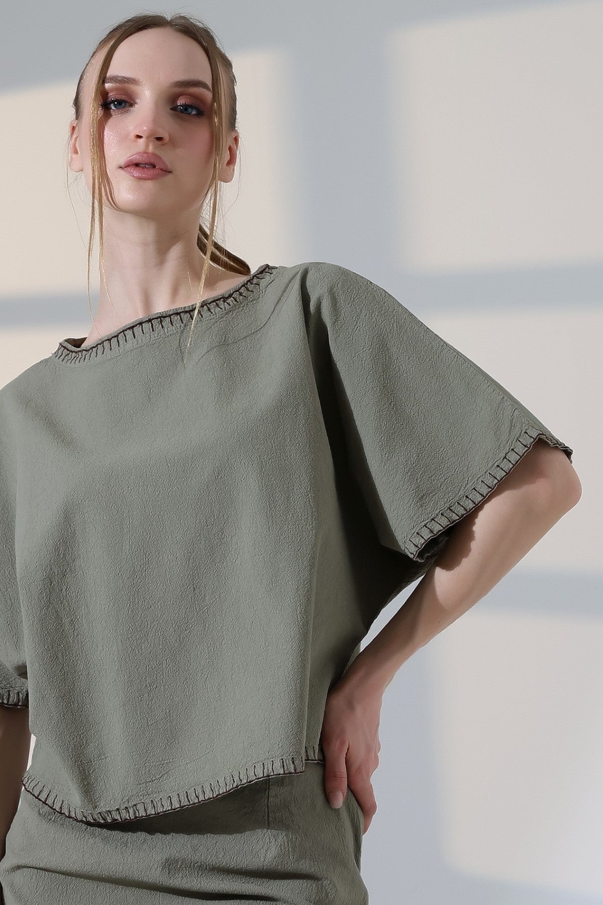 Nakışlı Oversize Bluz - Yeşil - (S-L-3) - 2