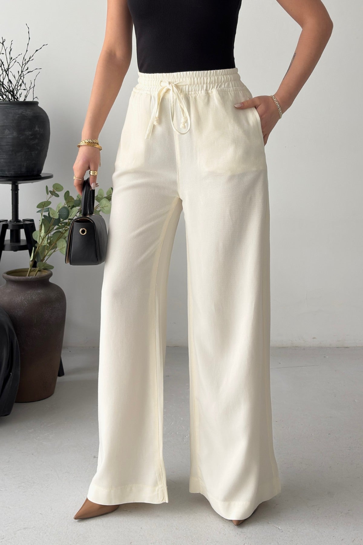 Lastikli Palazzo Pantolon 7150 - Naturel - (36-42-4) - 2