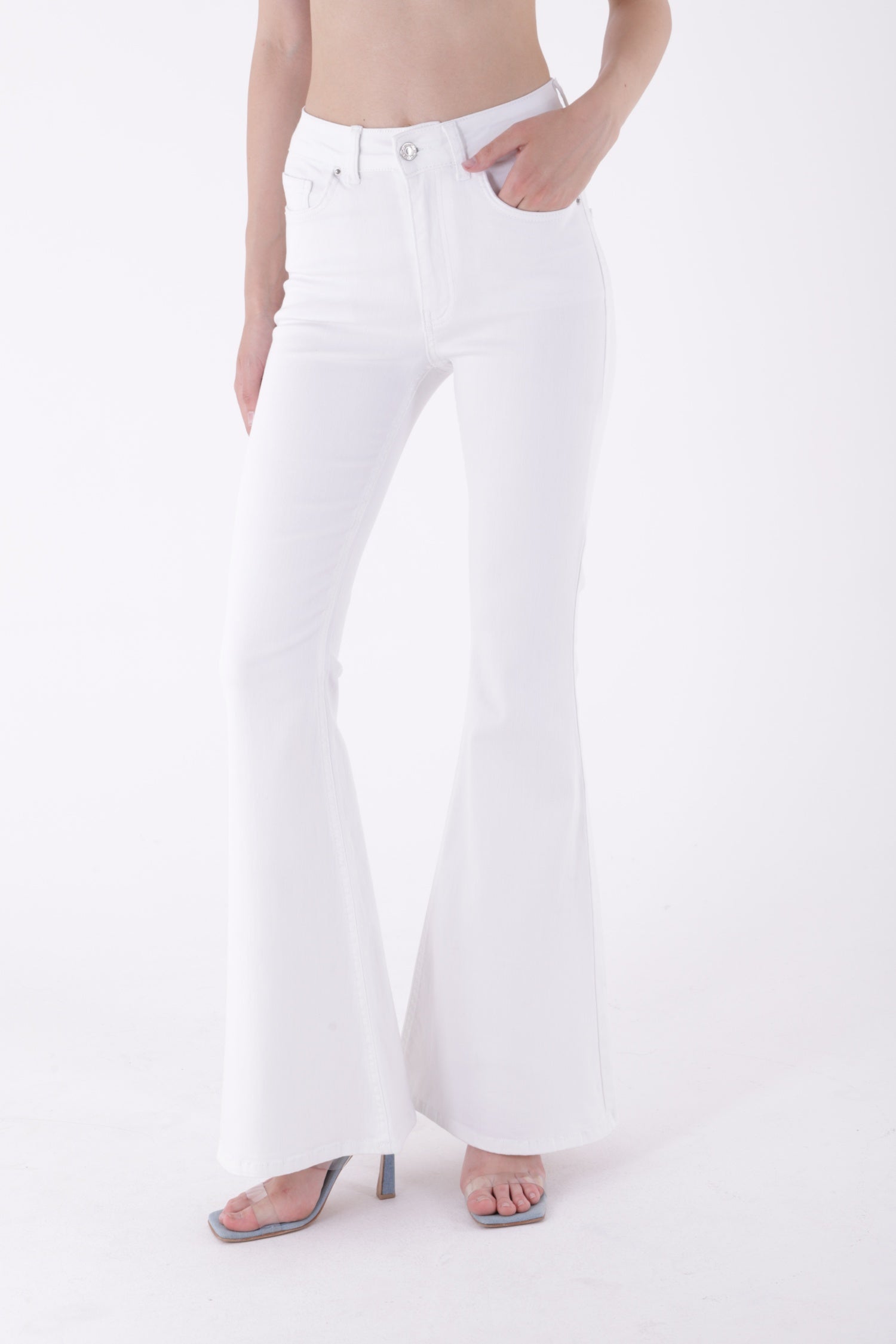 Geniş İspanyol Kot Pantolon 7067 - Beyaz - (30-36) - 2