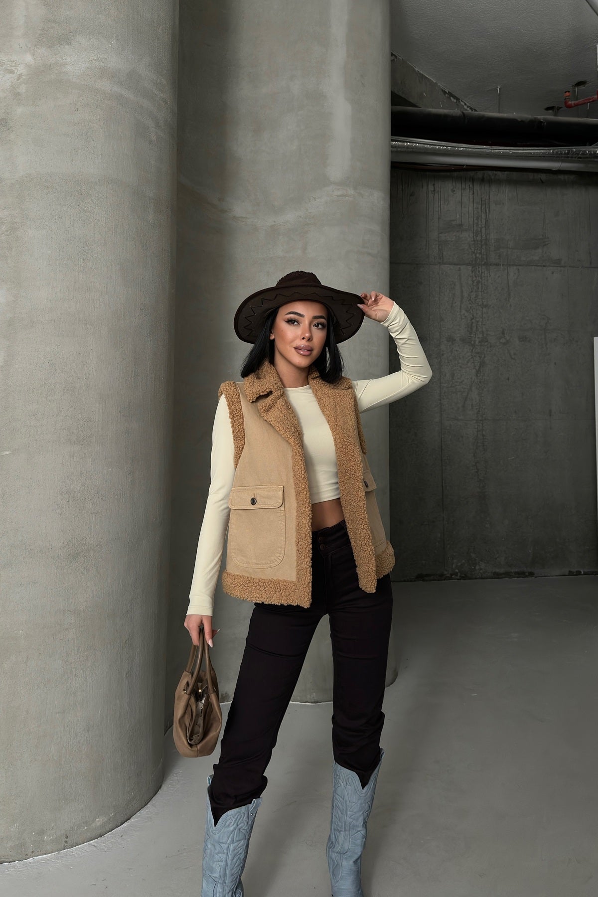 Kürklü Yelek 6171 - Camel - (S-XL) - 2