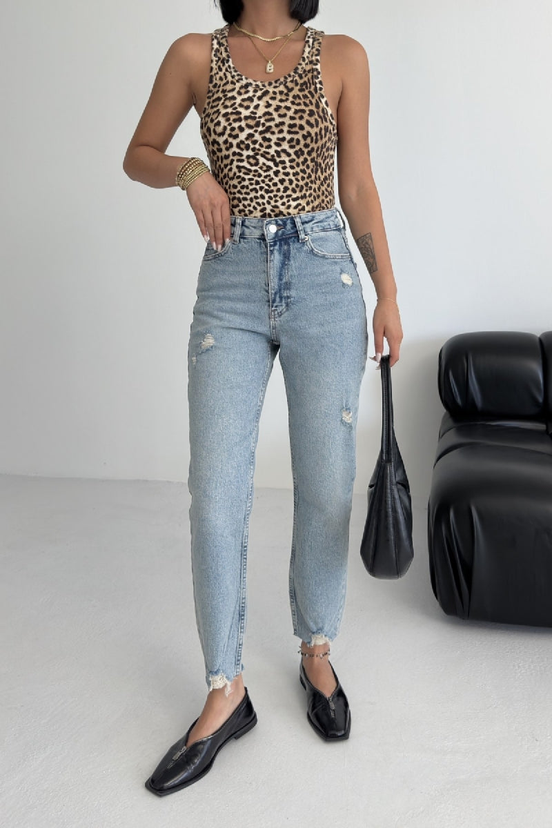 Paçası Mom Fit Kot Pantolon 884 - Açık Mavi ve Tintli - (26-31) - 2