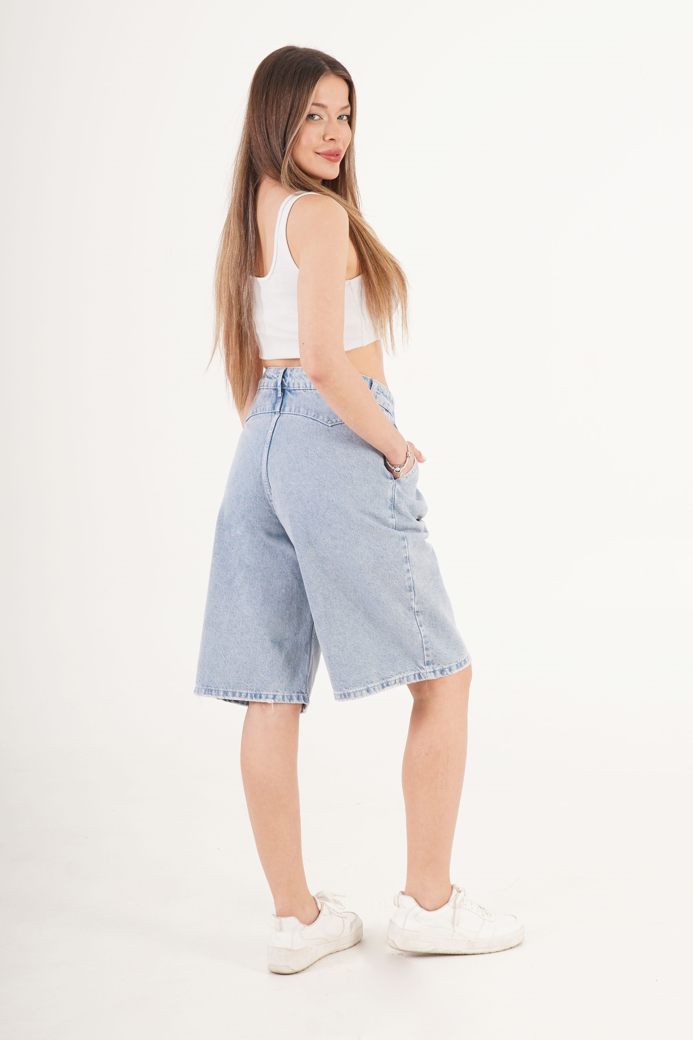 Yüksek Bel Kot Mavisi Toptan Denim Jorts