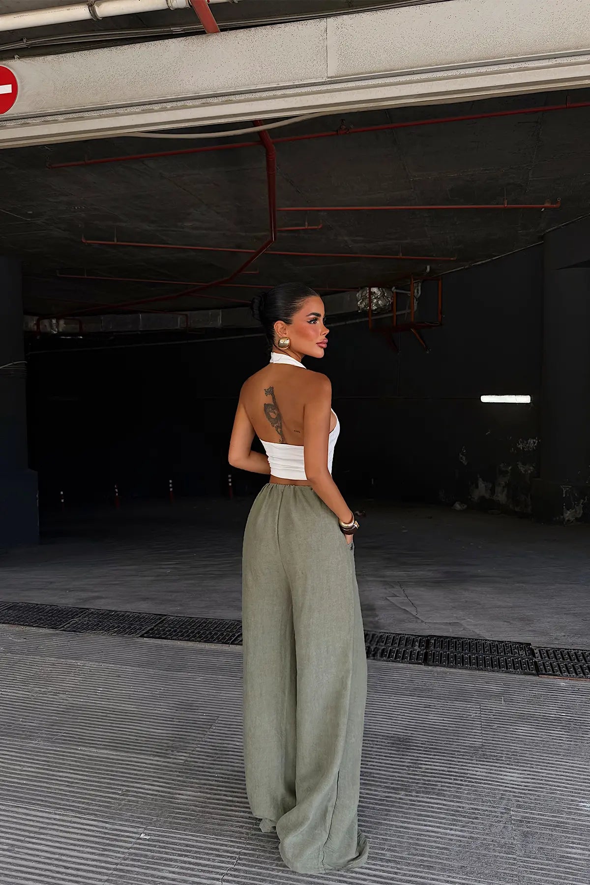 Yeşil Bağlamalı Pantolon
