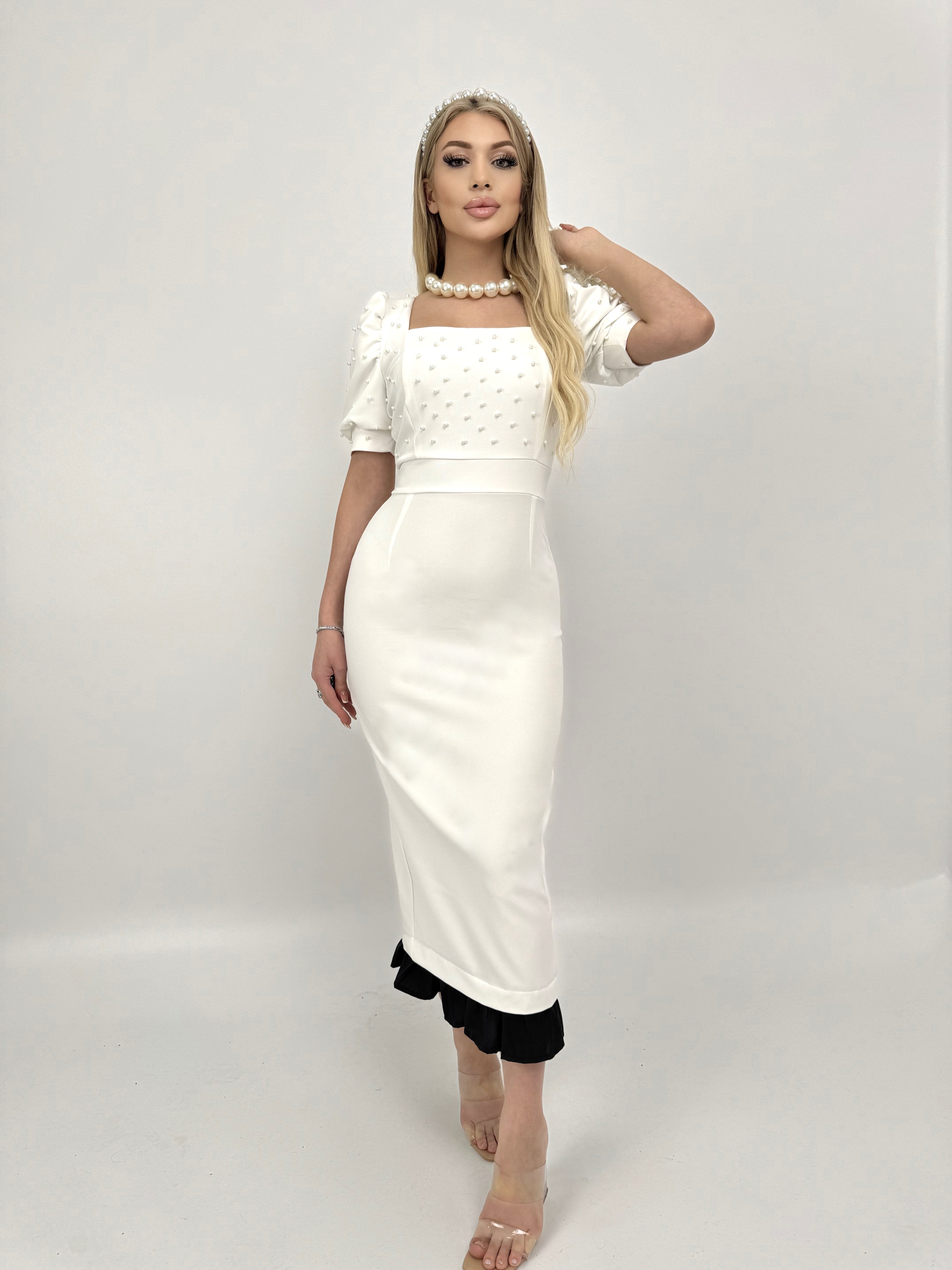 3005 İNCİ DETAYLI ELBİSE