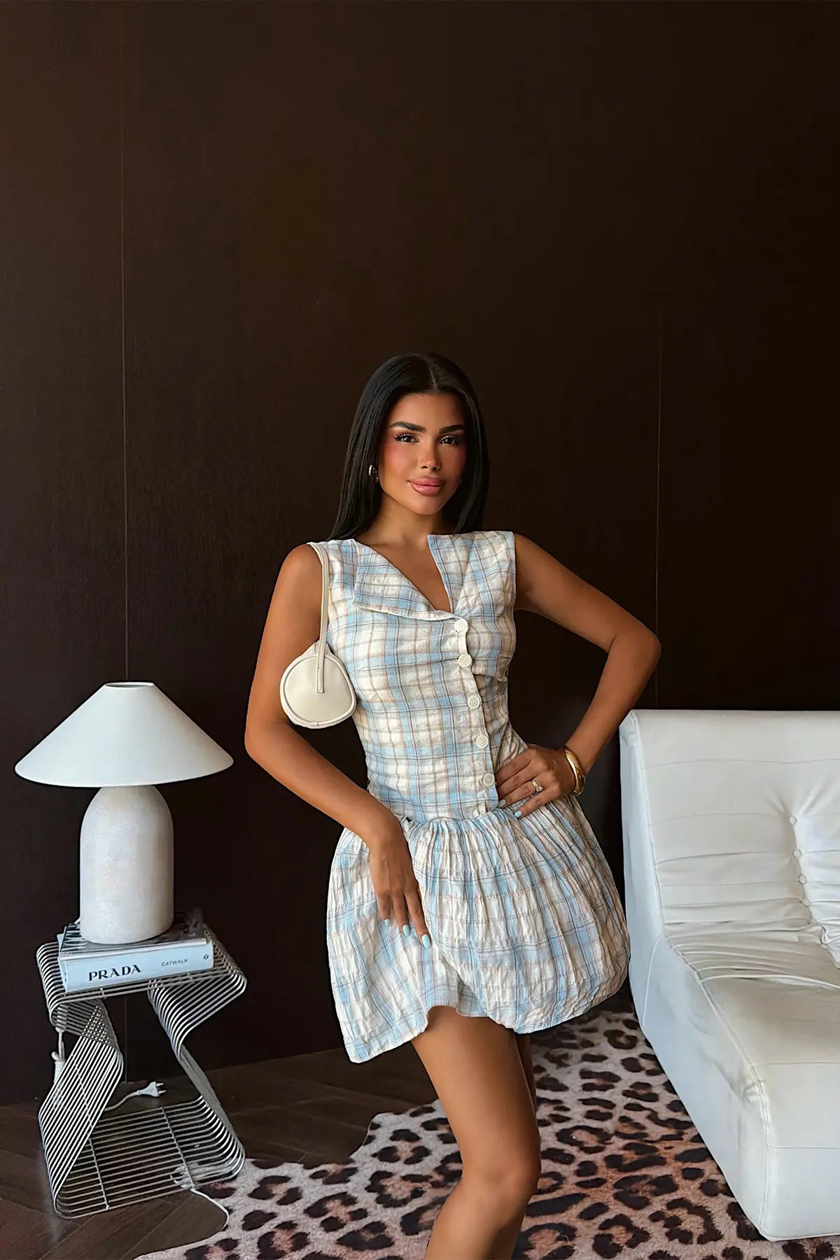 Mavi Büzgü Detay Elbise