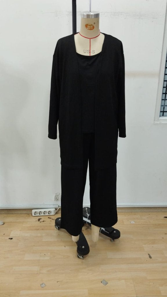 Kadın Uzun Kollu önü Açık Modal Ceket Kolsuz Viskon Iki Iplik Bluz Ve Pantolon üçlü Takım, 30195