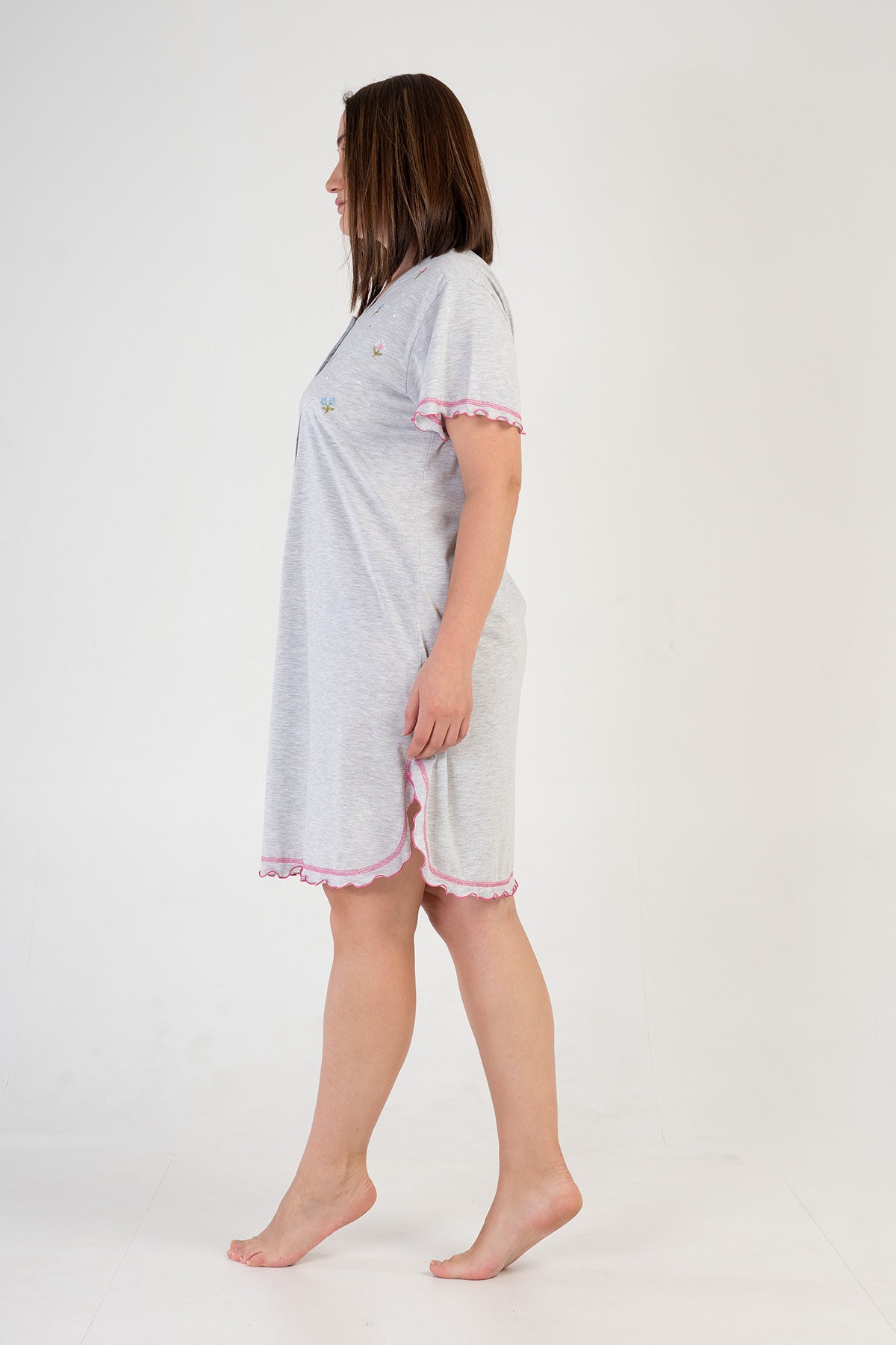 KADIN P.SUPREM XXL PATLI KISA KOL ETEGI OVAL BIBILALI TUNIK - GRAY MELANGE