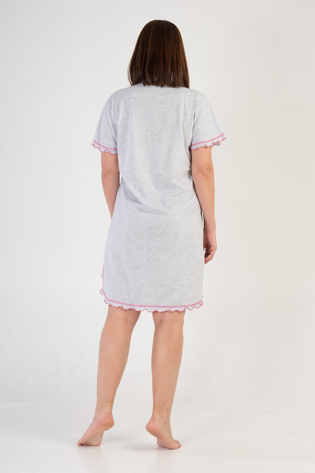 KADIN P.SUPREM XXL PATLI KISA KOL ETEGI OVAL BIBILALI TUNIK - GRAY MELANGE