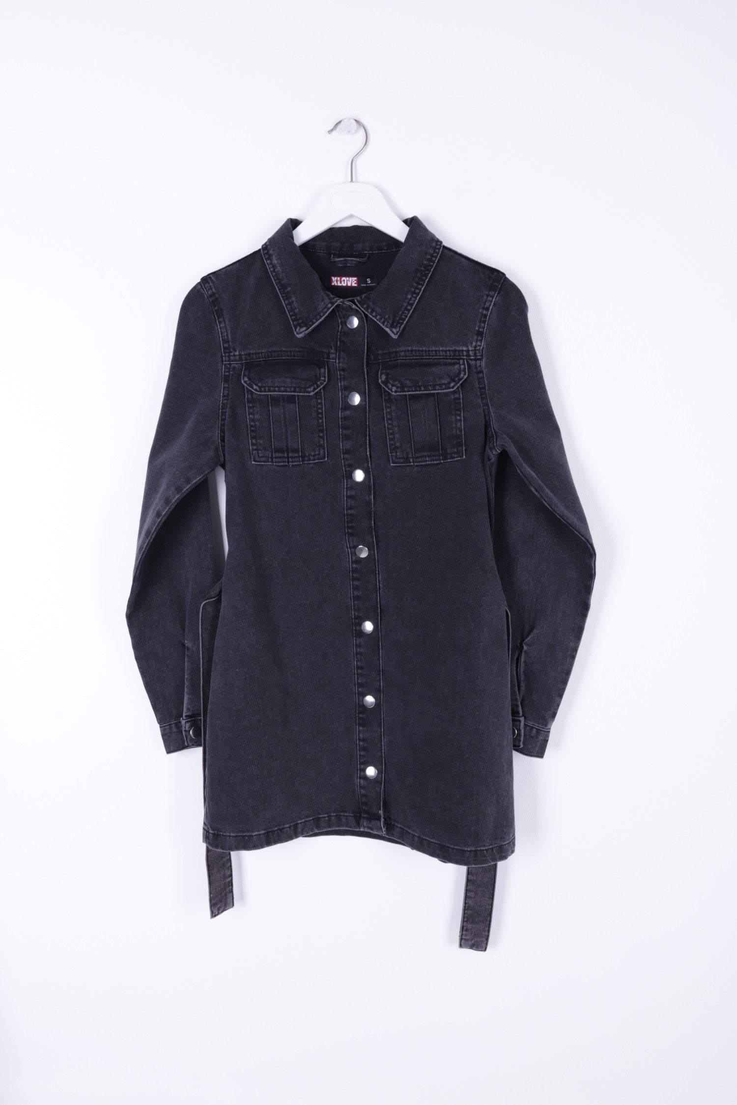 Kemerli Çıtçıtlı Kot Elbise - Kar Yıkama Antrasit - (S-XL-6) - 6