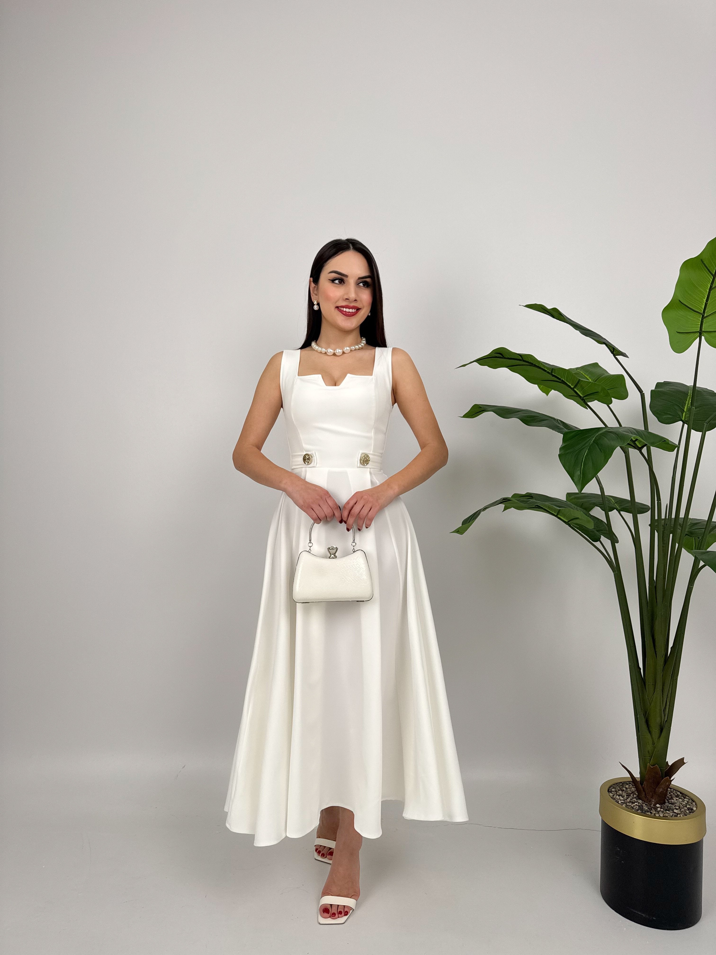 3023 KEMERİ DÜĞMELİ ELBİSE