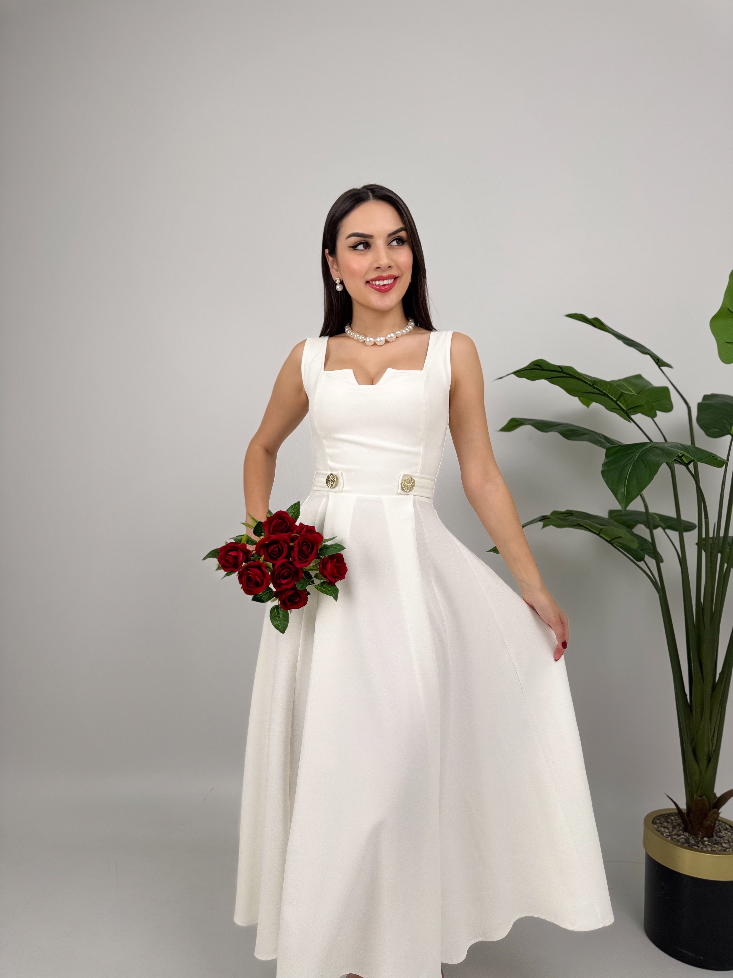 3023 KEMERİ DÜĞMELİ ELBİSE