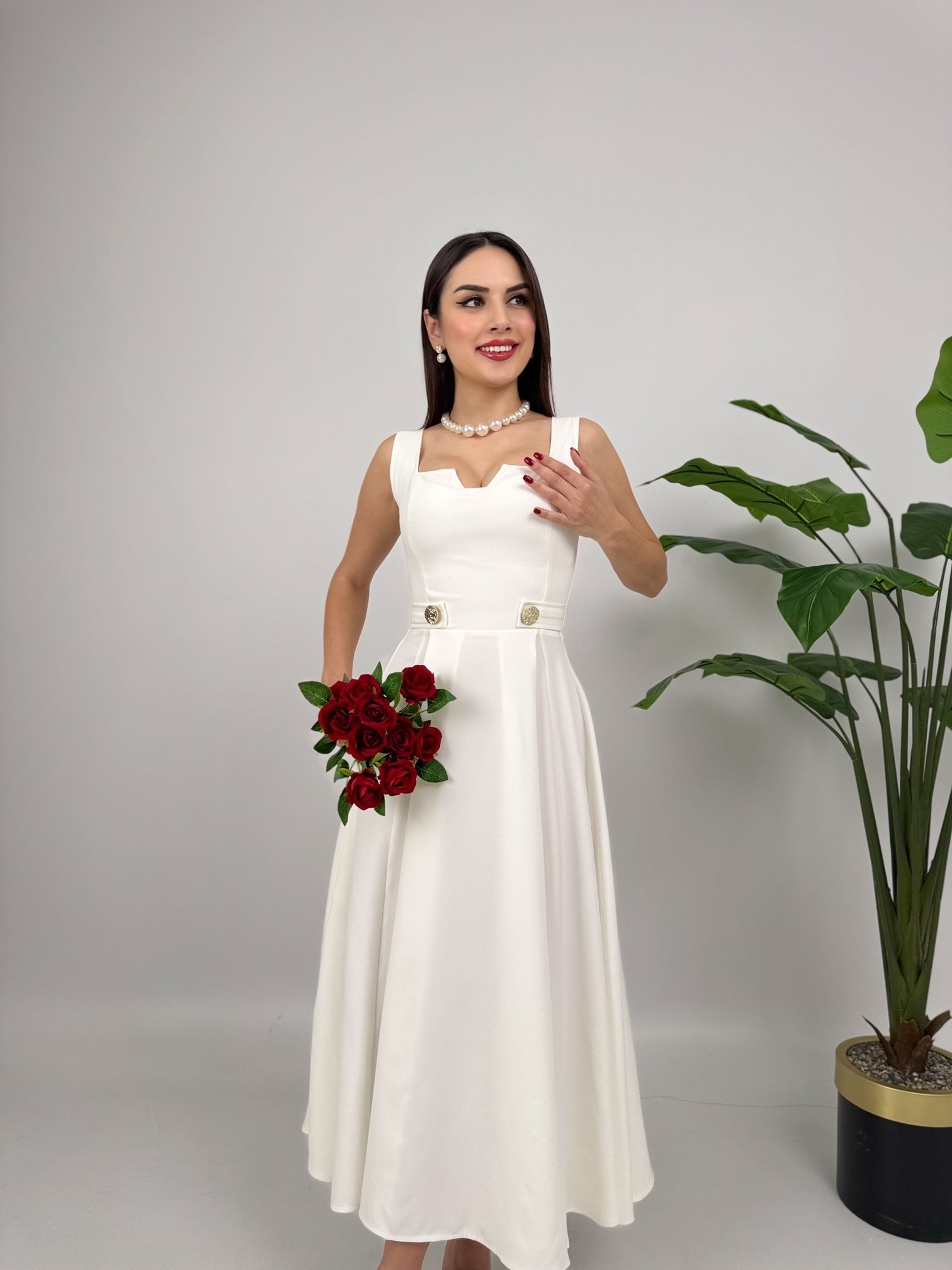 3023 KEMERİ DÜĞMELİ ELBİSE