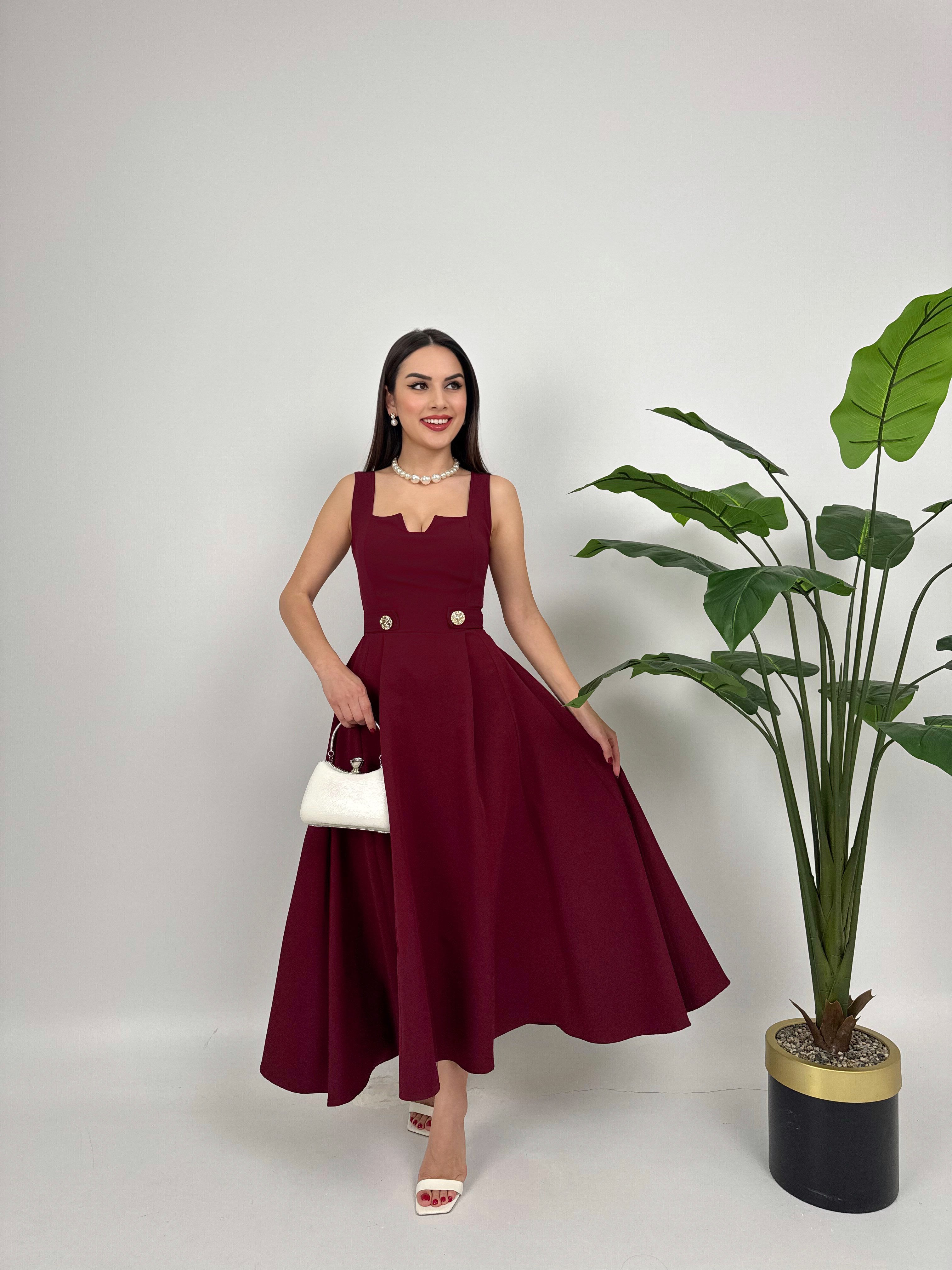 3023 KEMERİ DÜĞMELİ ELBİSE