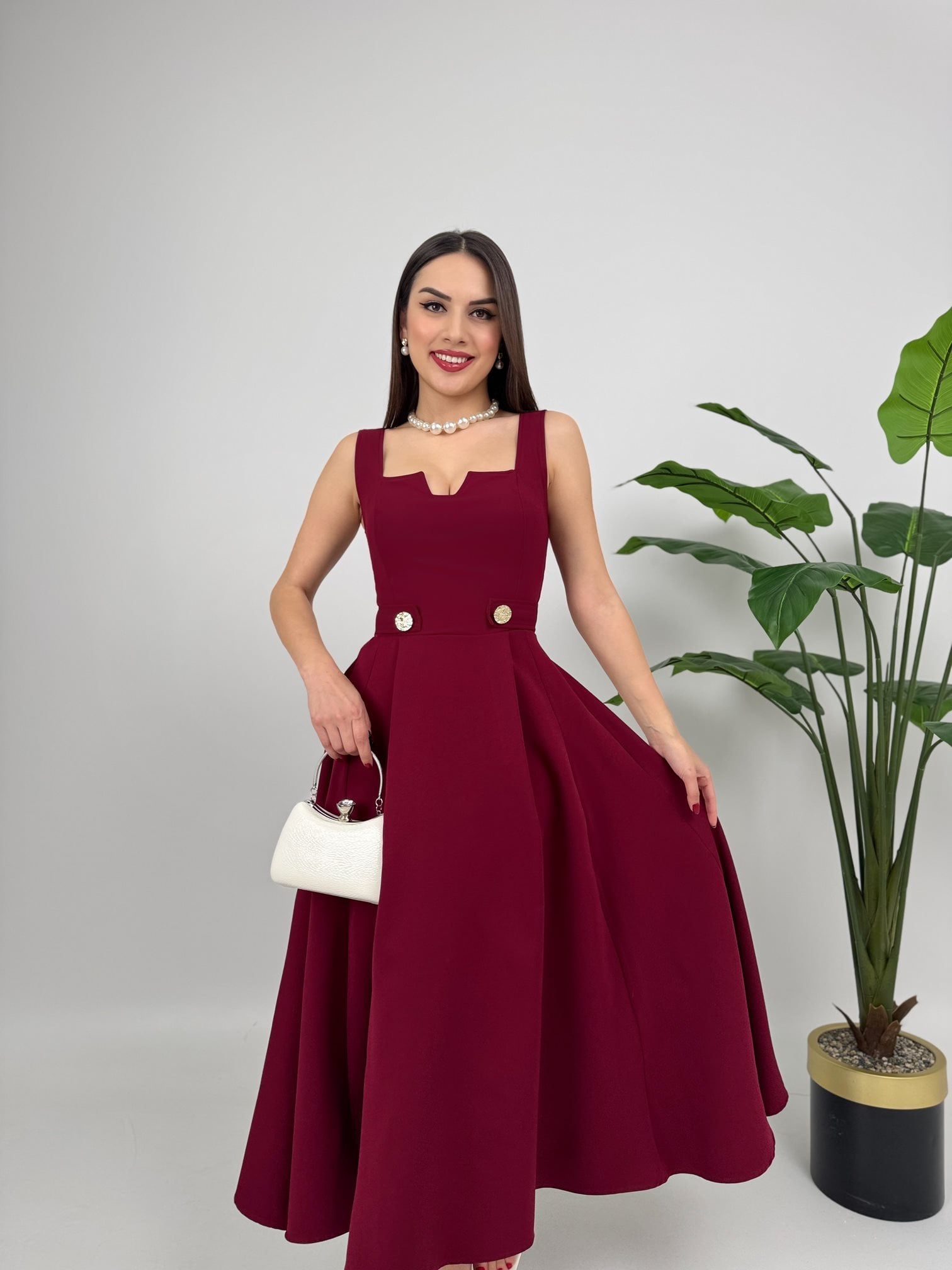 3023 KEMERİ DÜĞMELİ ELBİSE