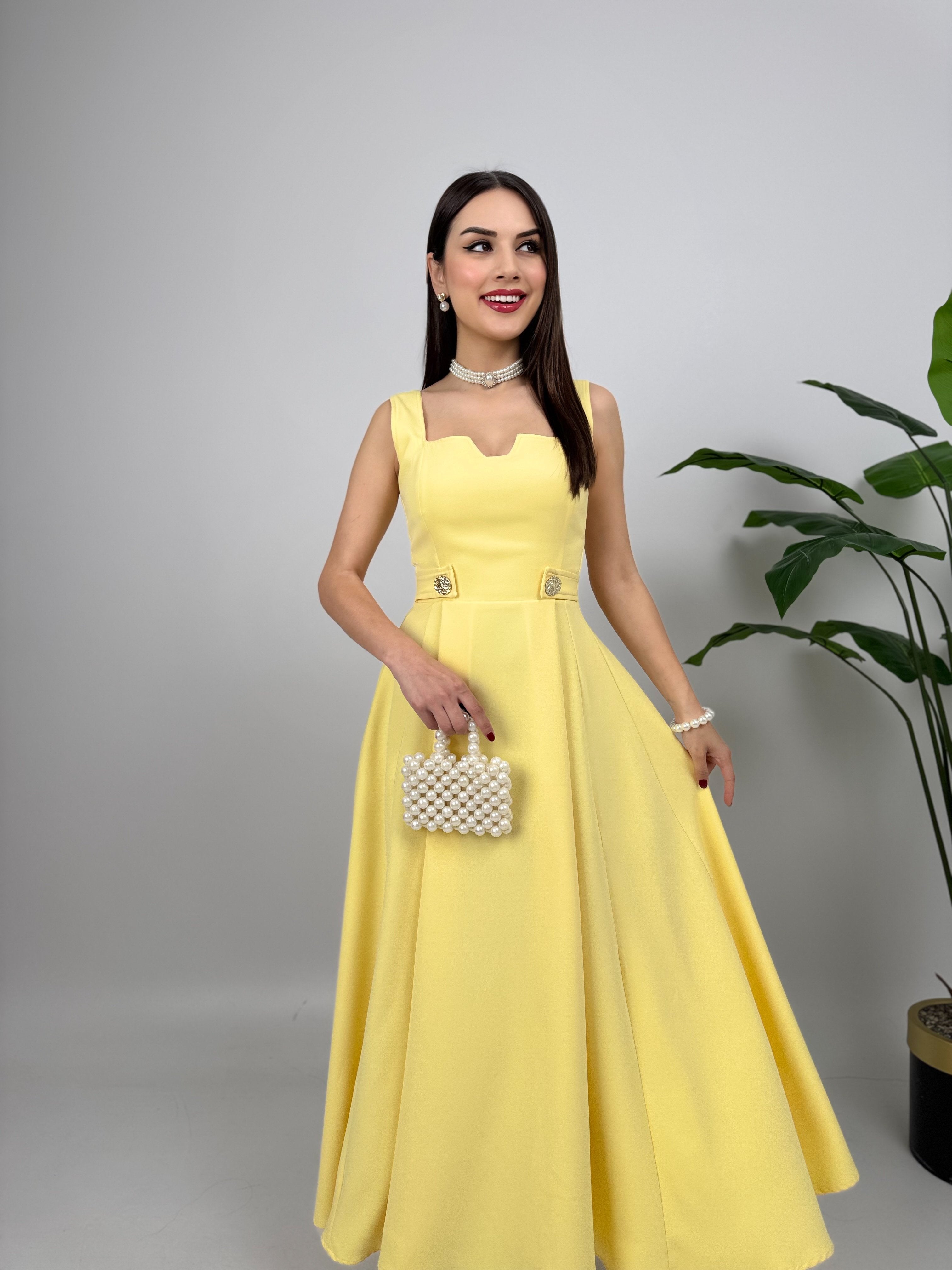 3023 KEMERİ DÜĞMELİ ELBİSE